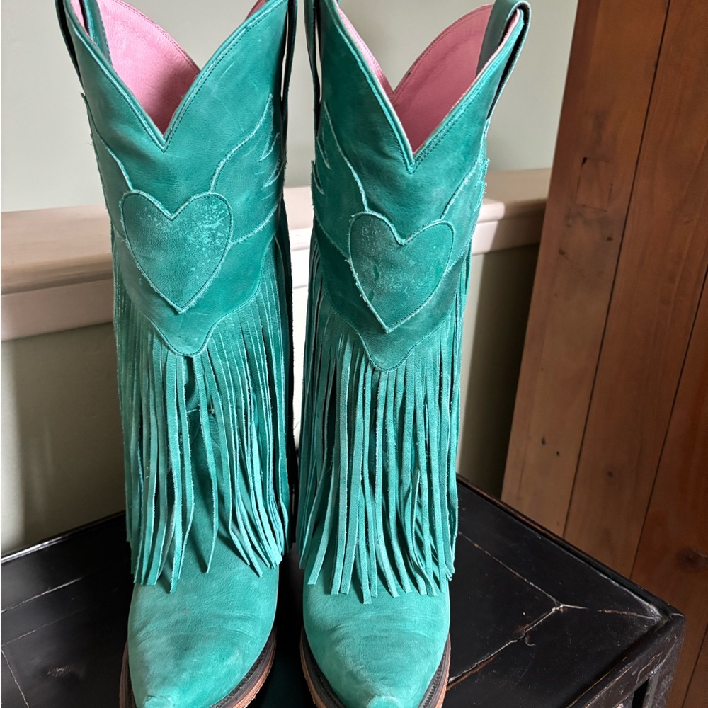Lane Turquoise Fringe Cowboy Boots - Picture 10 of 15